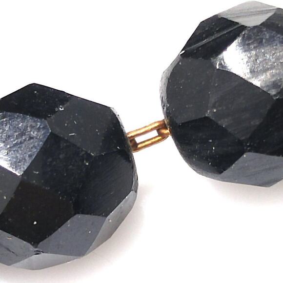 Vintage Black Crystal Beaded Necklace, Strung on Chain, Two Strands, 17 Inches - Picture 2 of 9